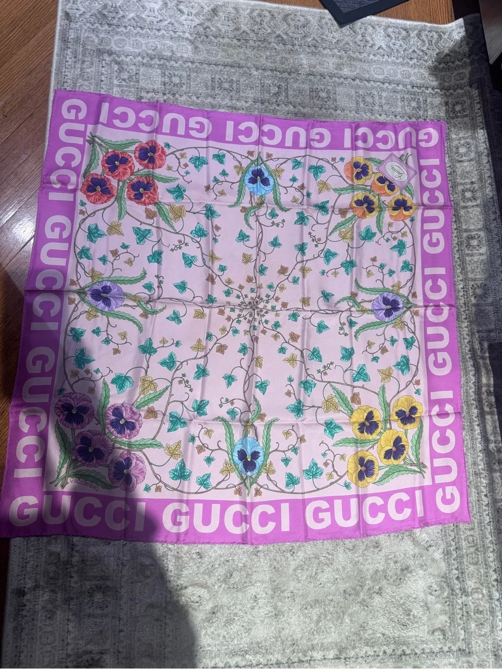 Gucci Pink Floral Silk Scarf